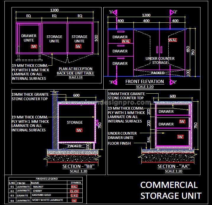 Low Height Console Design with Stone Top - AutoCAD DWG